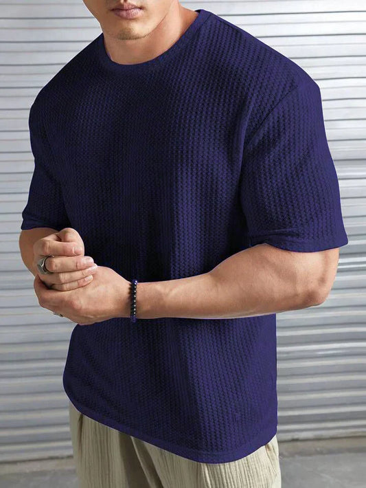 OVER-SIZED WAFFLE KNIT TEE FOR MEN - NAVYBLUE MEN Bloomstyle