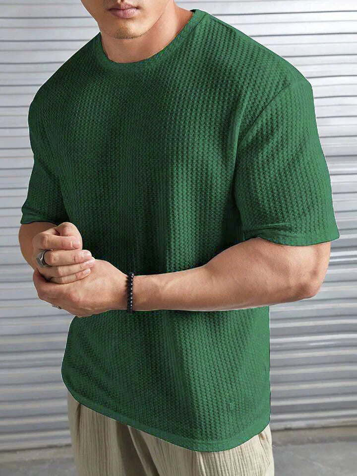 OVER-SIZED WAFFLE KNIT TEE FOR MEN - OLIVE MEN Bloomstyle