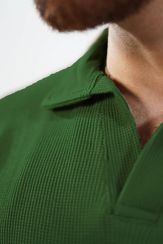 WAFFLE KNITTED POLO - OLIVE MEN Bloomstyle