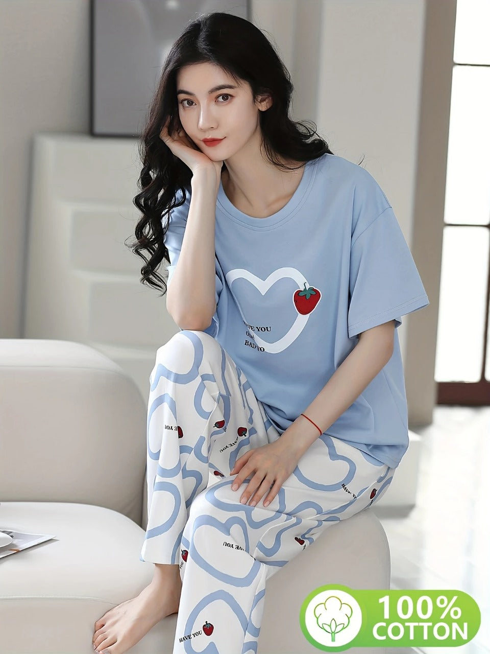 STRAWBERY HEART SKYBLUE - P11 Soft Cotton Bloomstyle
