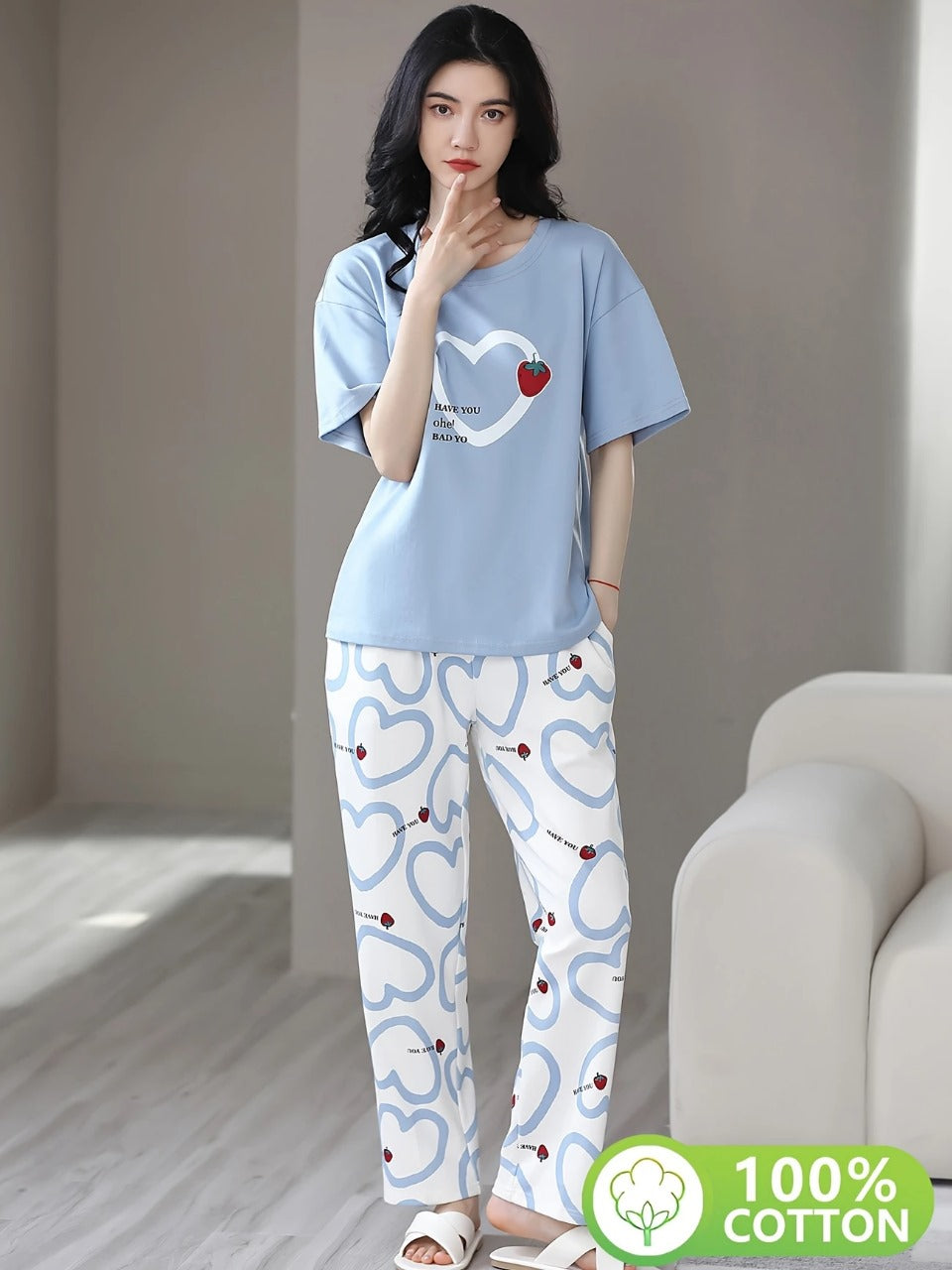STRAWBERY HEART SKYBLUE - P11 Soft Cotton Bloomstyle