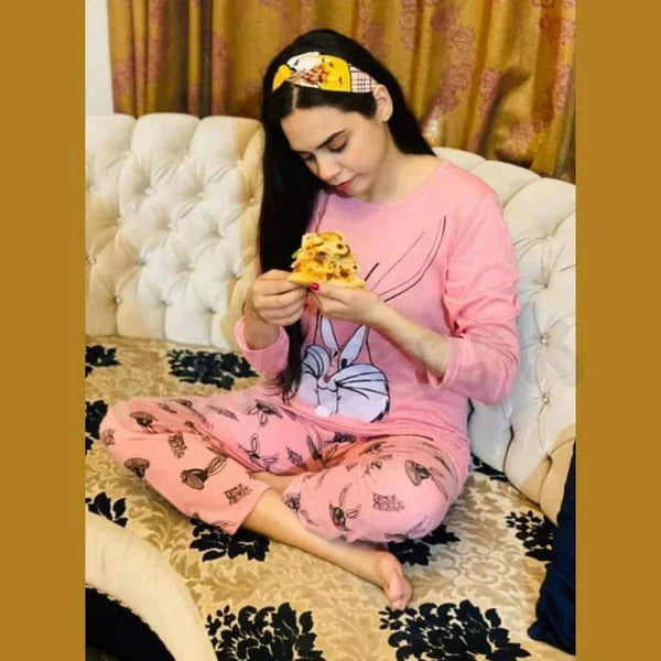 HN-PINK BUNNY PRINTED NIGHT SUIT Soft Cotton Bloomstyle