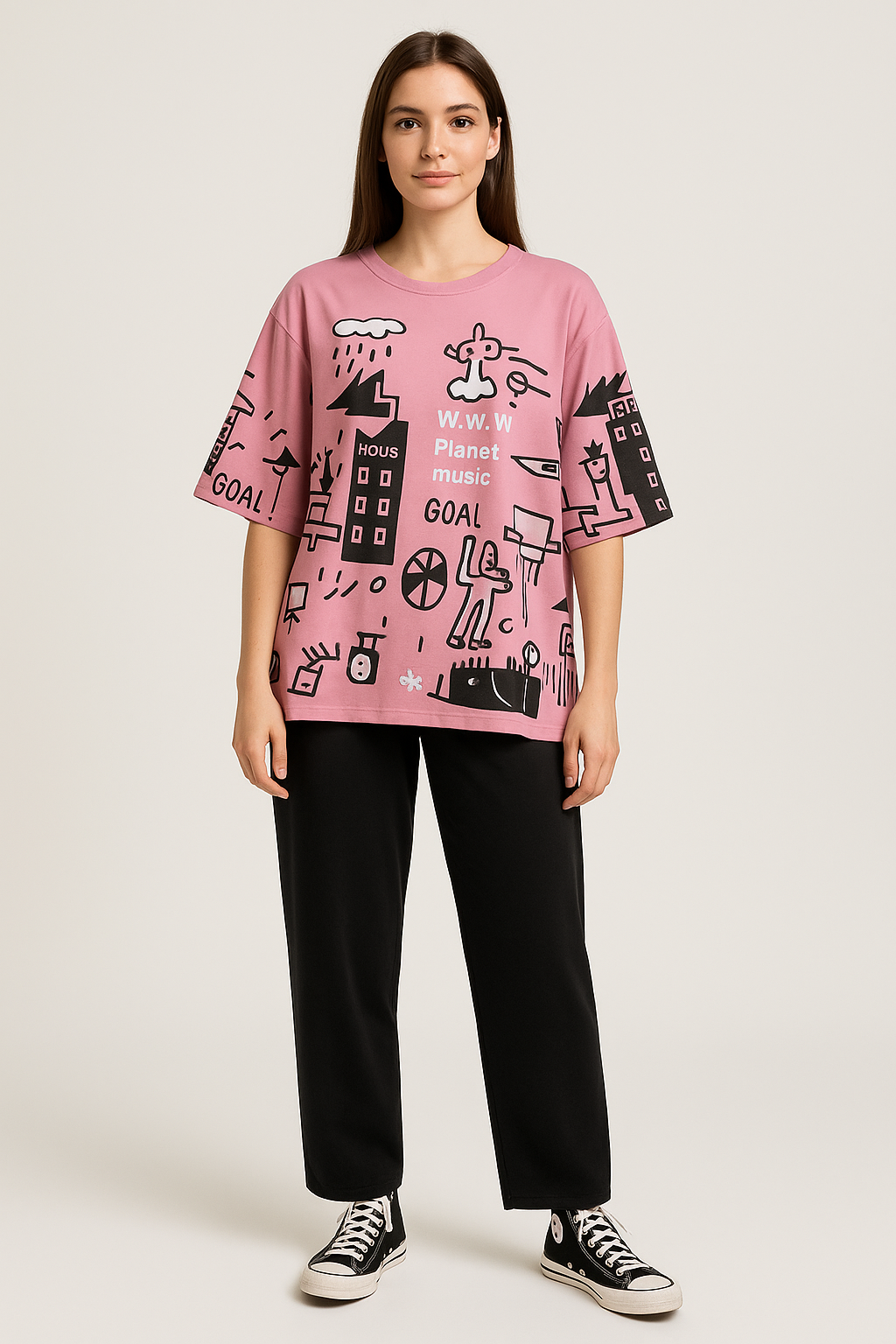 SR-PLANET PRINTED PJ SUIT - PINK Soft Cotton Bloomstyle