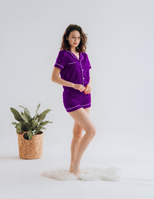 BUTTON DOWN SILK WITH SHORT - PURPLE Silk Button Down with Short Bloomstyle