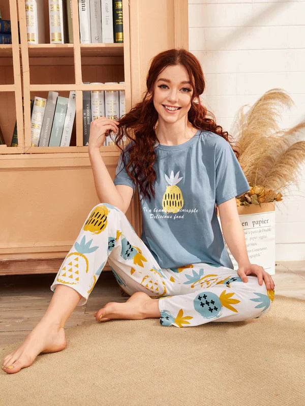 HN-PINEAPPLE PRINTED NIGHT SUIT Soft Cotton Bloomstyle