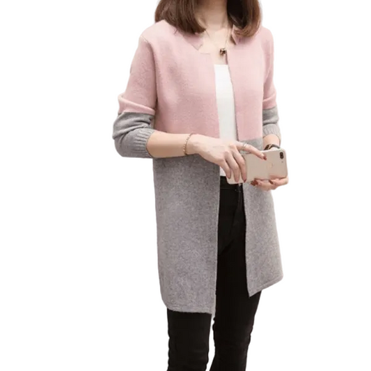 Pink Contrast Long Sleeve Fashion Cardigan Sweater