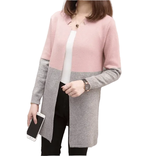Pink Contrast Long Sleeve Fashion Cardigan Sweater
