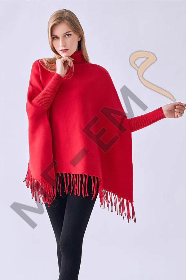 PLAIN PONCHO - RED PLAIN PONCHO Bloomstyle