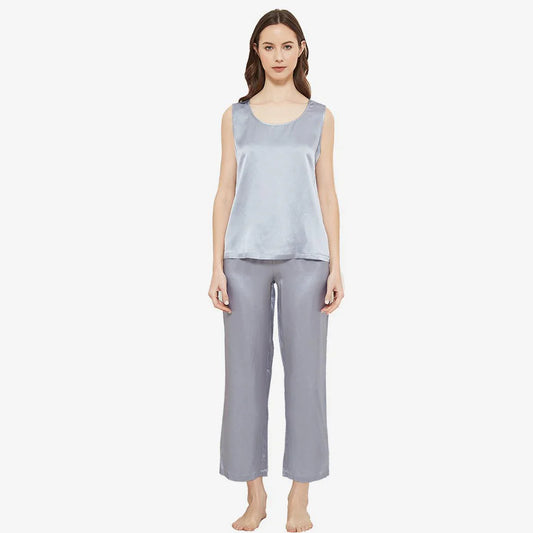 SILK TOP & PAJAMA SET - SILVER Silk Top & Pajama Bloomstyle