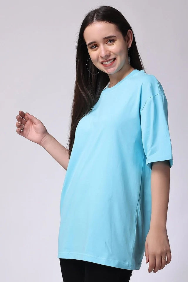 DROP SHOULDER T-SHIRT - SKYBLUE Women T-Shirts Bloomstyle