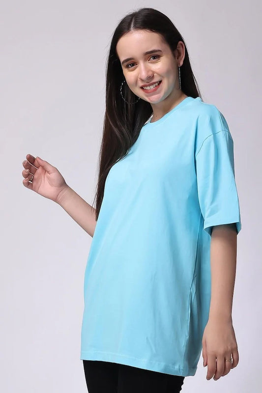 DROP SHOULDER T-SHIRT - SKYBLUE Women T-Shirts Bloomstyle