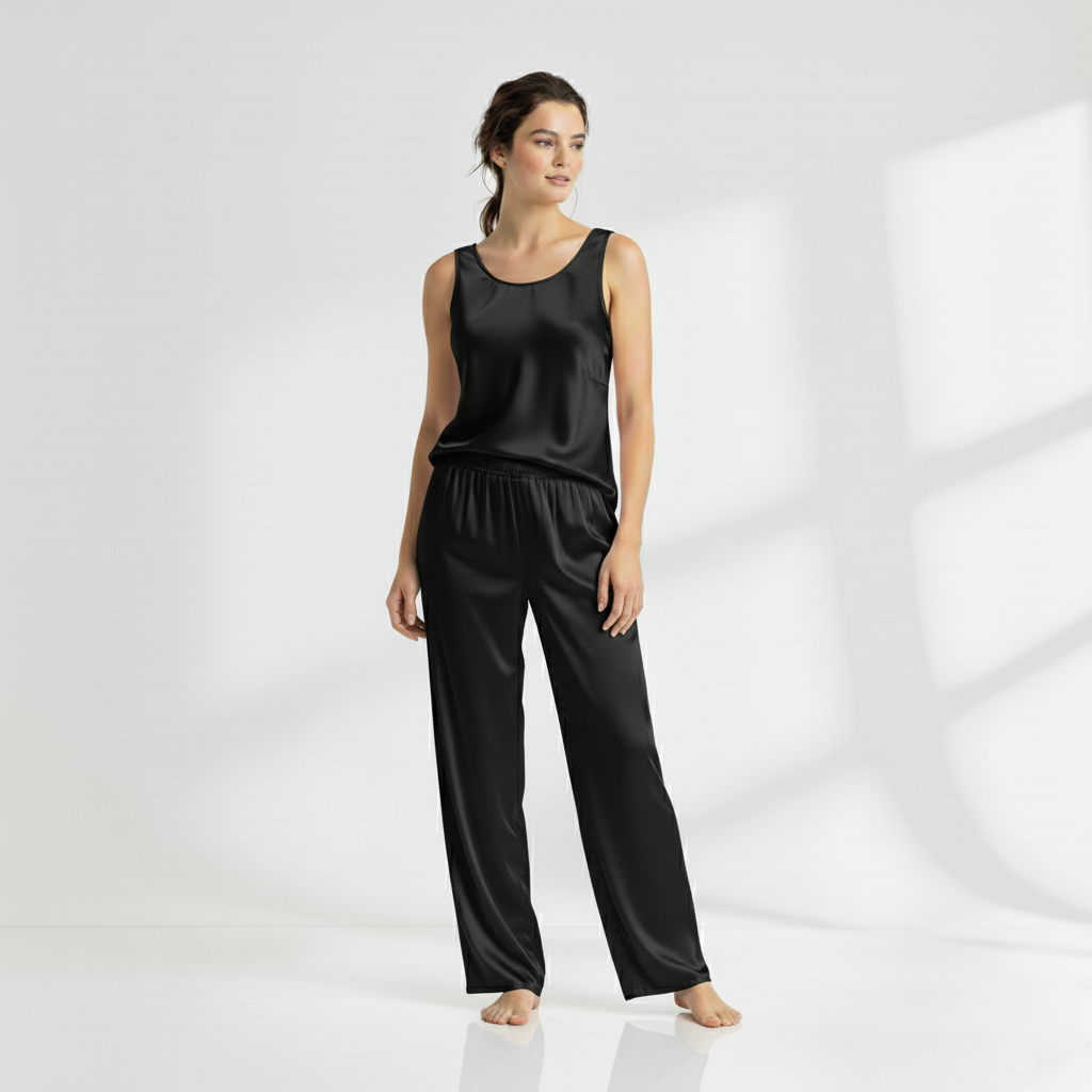 SILK TOP & PAJAMA SET - BLACK Silk Top & Pajama Bloomstyle
