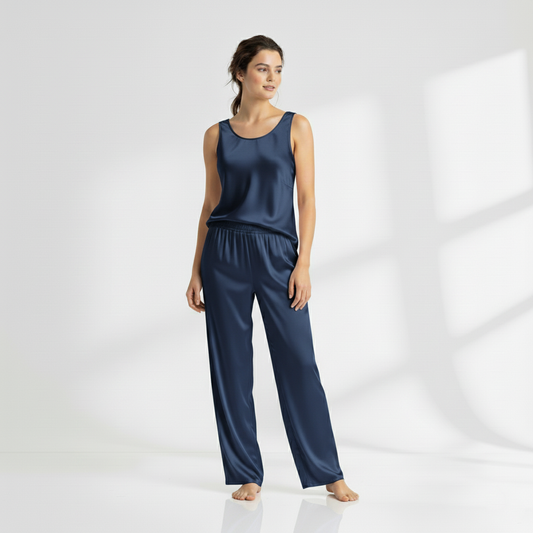 SILK TOP & PAJAMA SET - NAVYBLUE Silk Top & Pajama Bloomstyle
