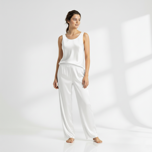 SILK TOP & PAJAMA SET - WHITE Silk Top & Pajama Bloomstyle