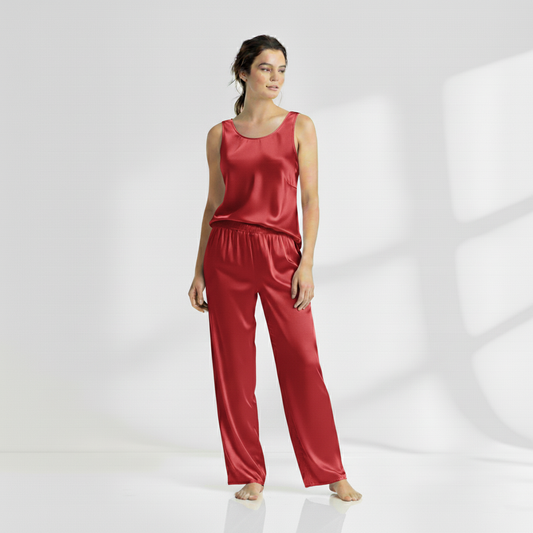 SILK TOP & PAJAMA SET - RED Silk Top & Pajama Bloomstyle