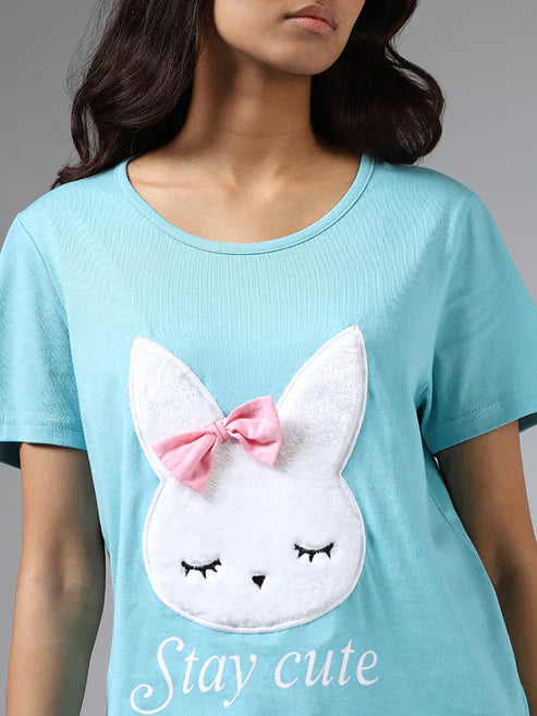 HN-SEA GREEN STAY CUTE PRINTED NIGHT SUIT Soft Cotton Bloomstyle