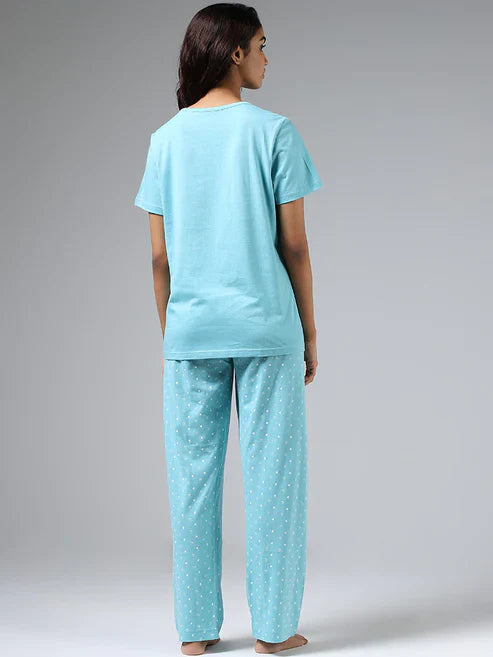 HN-SEA GREEN STAY CUTE PRINTED NIGHT SUIT Soft Cotton Bloomstyle