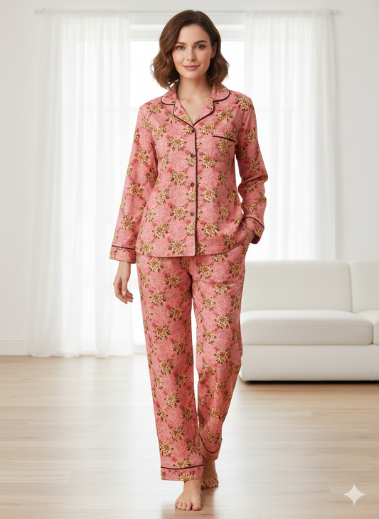 Digital Printed Button Down Night Suit - PNS-013