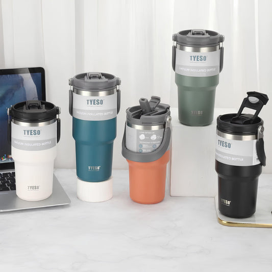 TYESO® SteelCore Stainless Steel Dual-Lid Tumbler with Top-Handle (900ml) (TS-8828)