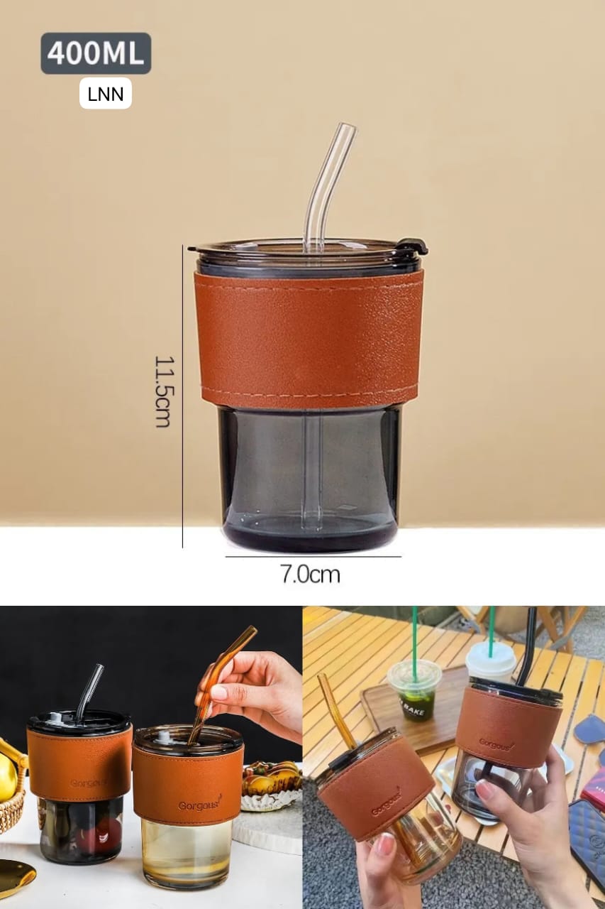 400ml Creative Amber Straw Glass Large Capacity Coffee Cup