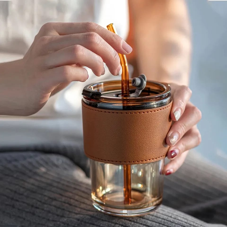400ml Creative Amber Straw Glass Large Capacity Coffee Cup