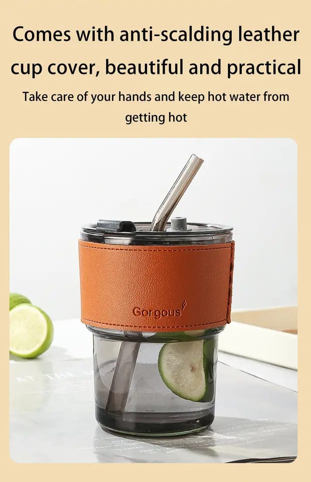 400ml Creative Amber Straw Glass Large Capacity Coffee Cup