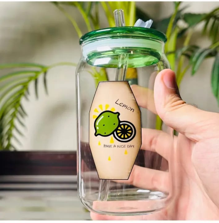 Clear Sipper Jar (540ml) with Glass Lid and Glass Straw