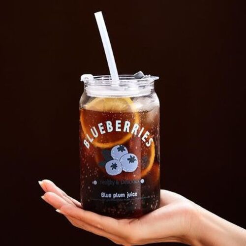 Clear Sipper Jar (540ml) with Glass Lid and Glass Straw