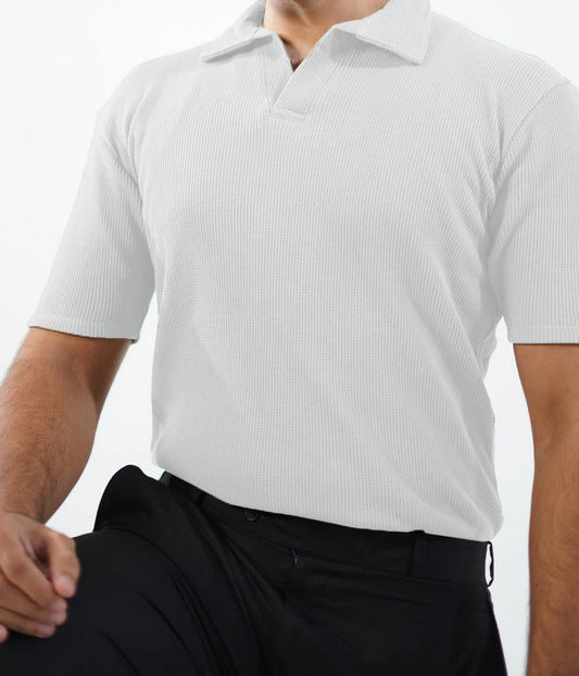 WAFFLE KNITTED POLO - WHITE MEN Bloomstyle