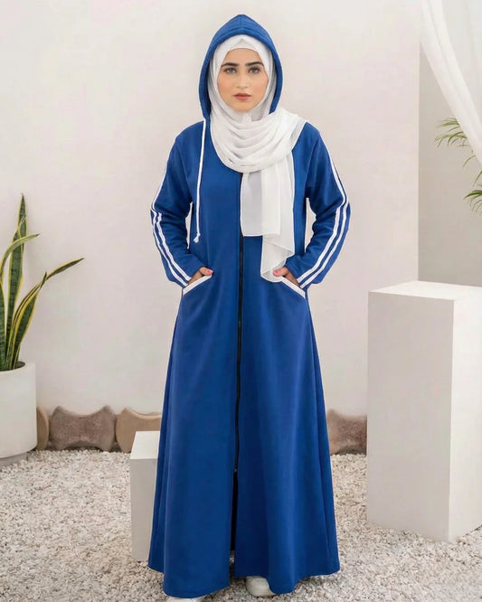 Women Hooded Zip-Up Fleece Abaya | Royal Blue