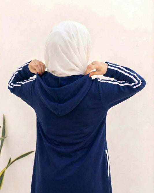 Women Hooded Zip-Up Fleece Abaya | Navy Blue