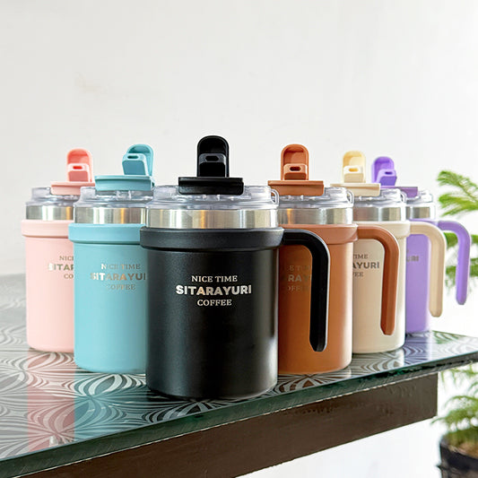 SITARAYURI Spill-Proof Dual-Lid Insulated Stainless Steel Mug (500ml) (ZF-032)